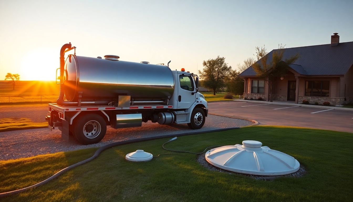 Septic service operation in Kansas at golden hour