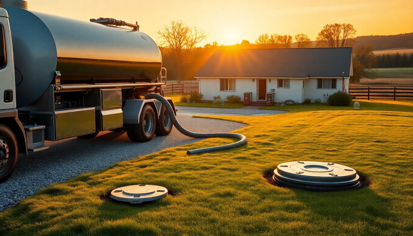 Septic service workspace in Maine at golden hour