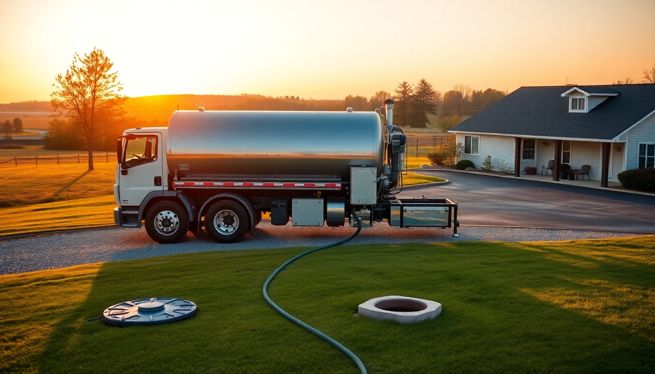 Septic service operation in Maine at golden hour