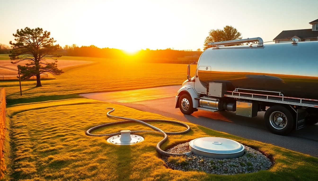 Septic service operation in Massachusetts at golden hour