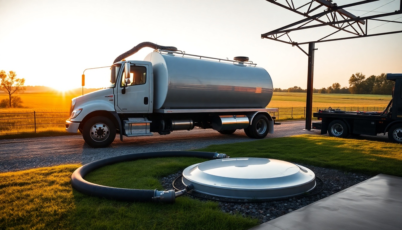 Septic service workspace in Michigan at golden hour