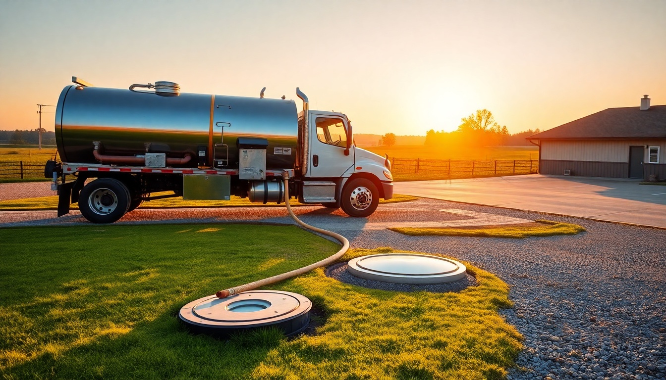 Septic service operation in Michigan at golden hour