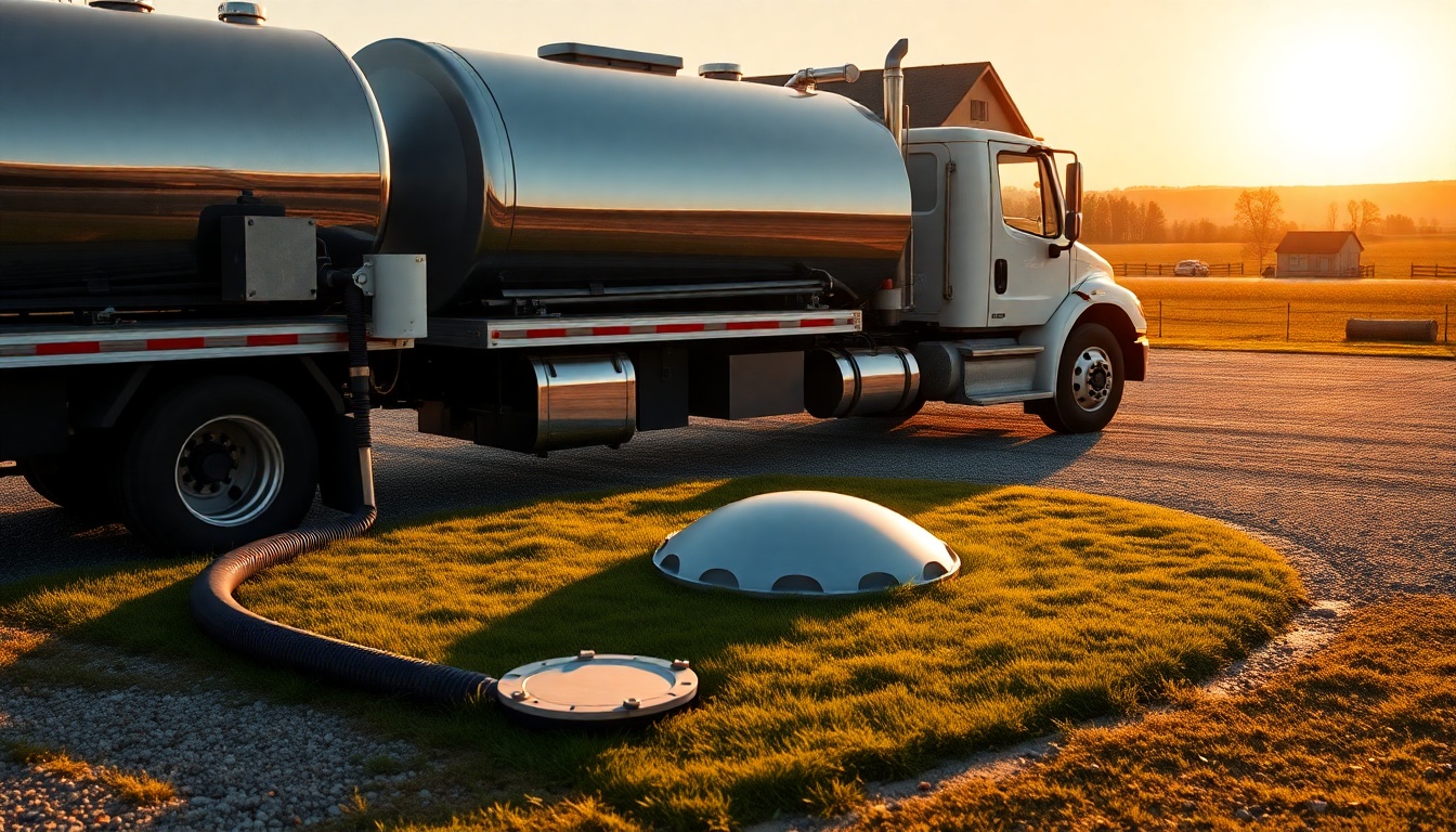 Septic service workspace in Minnesota at golden hour