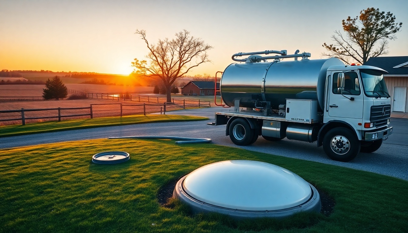Septic service operation in Mississippi at golden hour