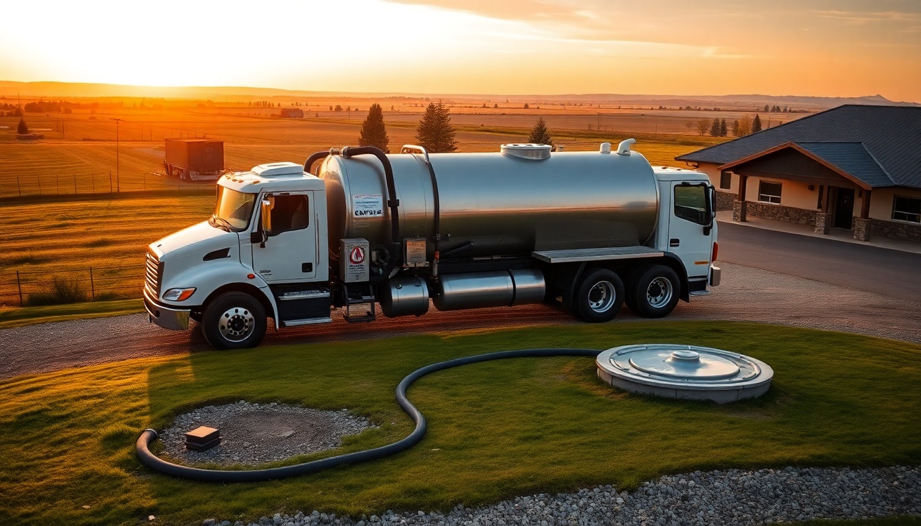 Septic service operation in Montana at golden hour