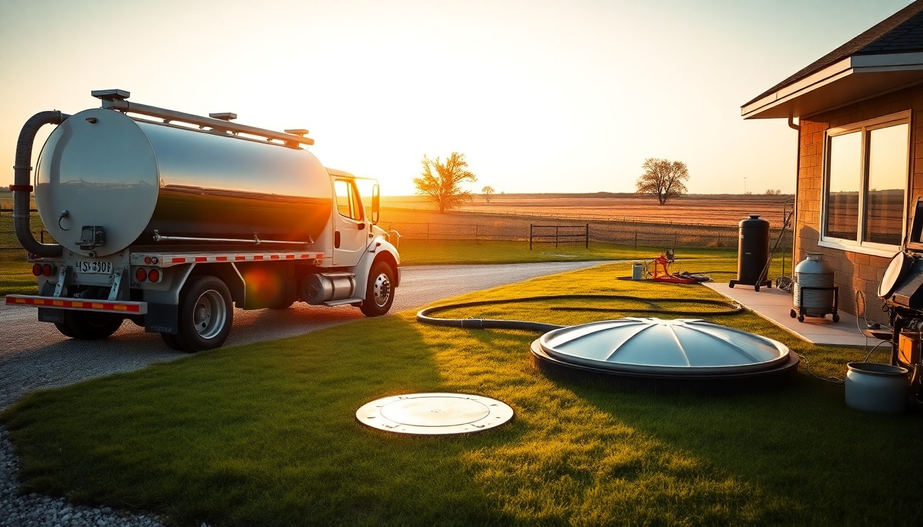 Septic service workspace in Nebraska at golden hour