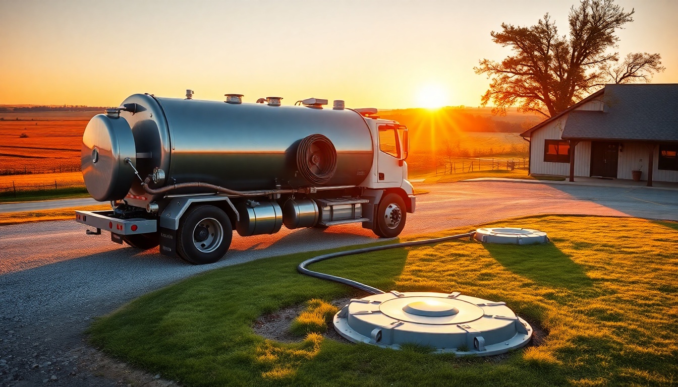 Septic service operation in Nebraska at golden hour
