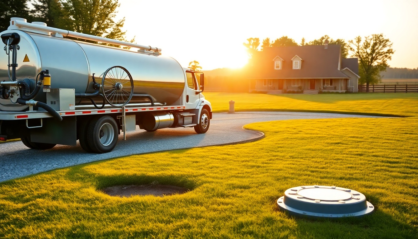 Septic service workspace in New Hampshire at golden hour