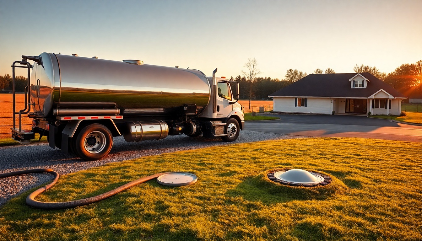Septic service operation in New Hampshire at golden hour