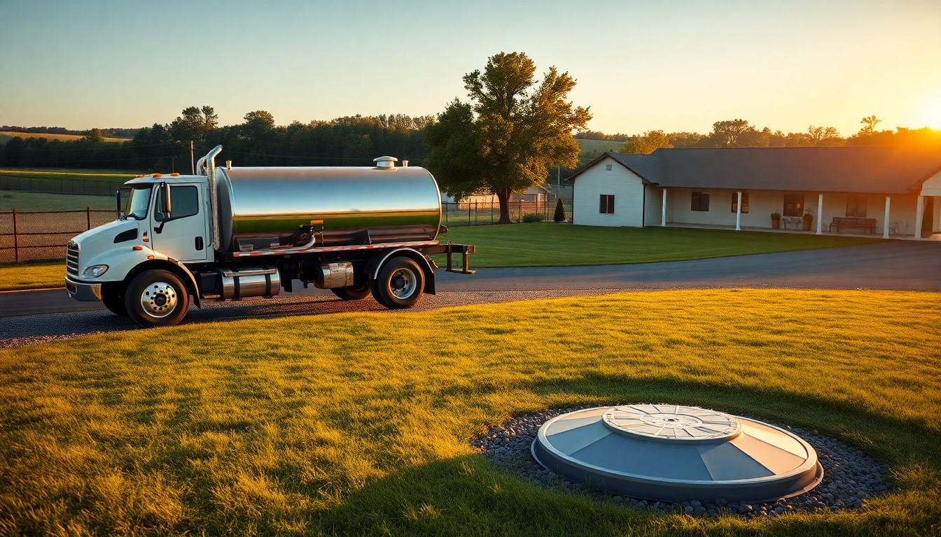 Septic service operation in New Jersey at golden hour