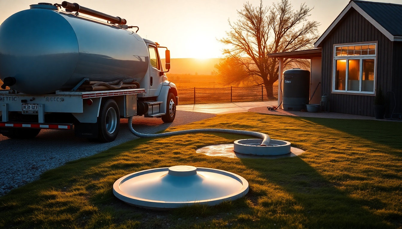 Septic service workspace in New Mexico at golden hour
