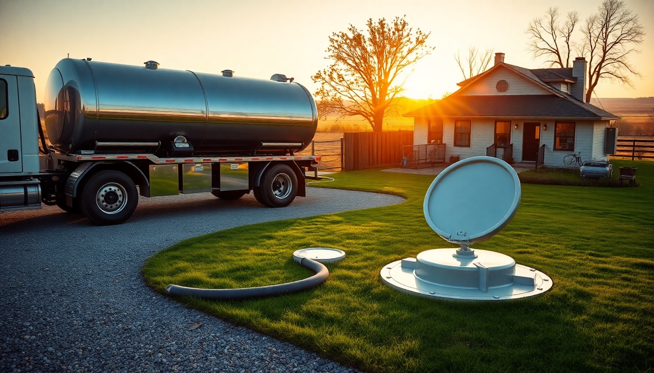 Septic service workspace in New York at golden hour
