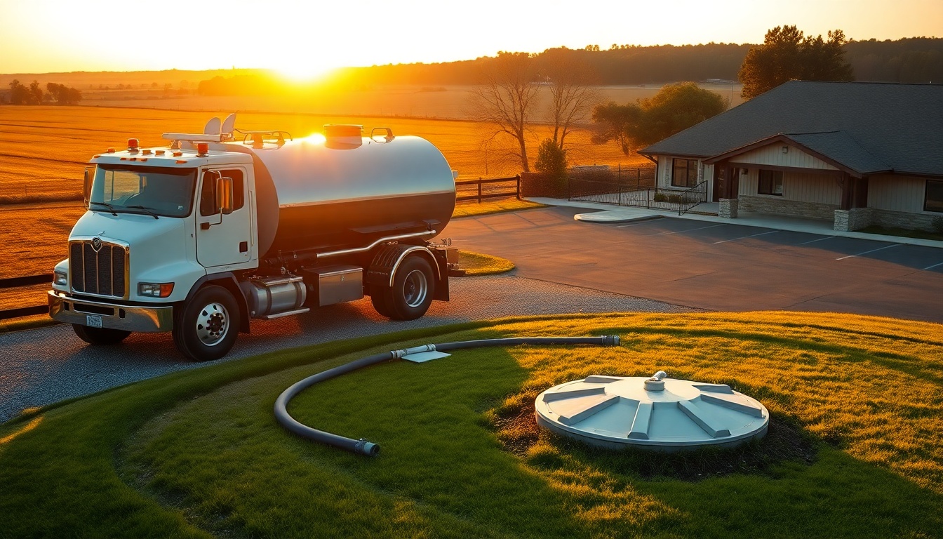 Septic service operation in New York at golden hour
