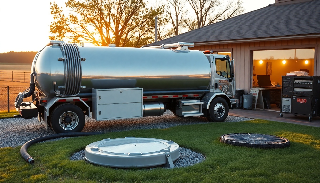 Septic service workspace in North Carolina at golden hour