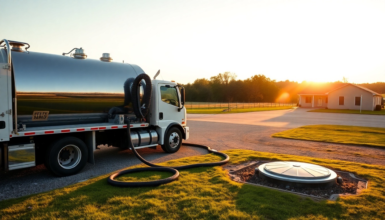 Septic service operation in Ohio at golden hour
