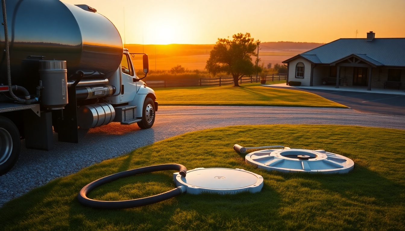 Septic service operation in Oklahoma at golden hour