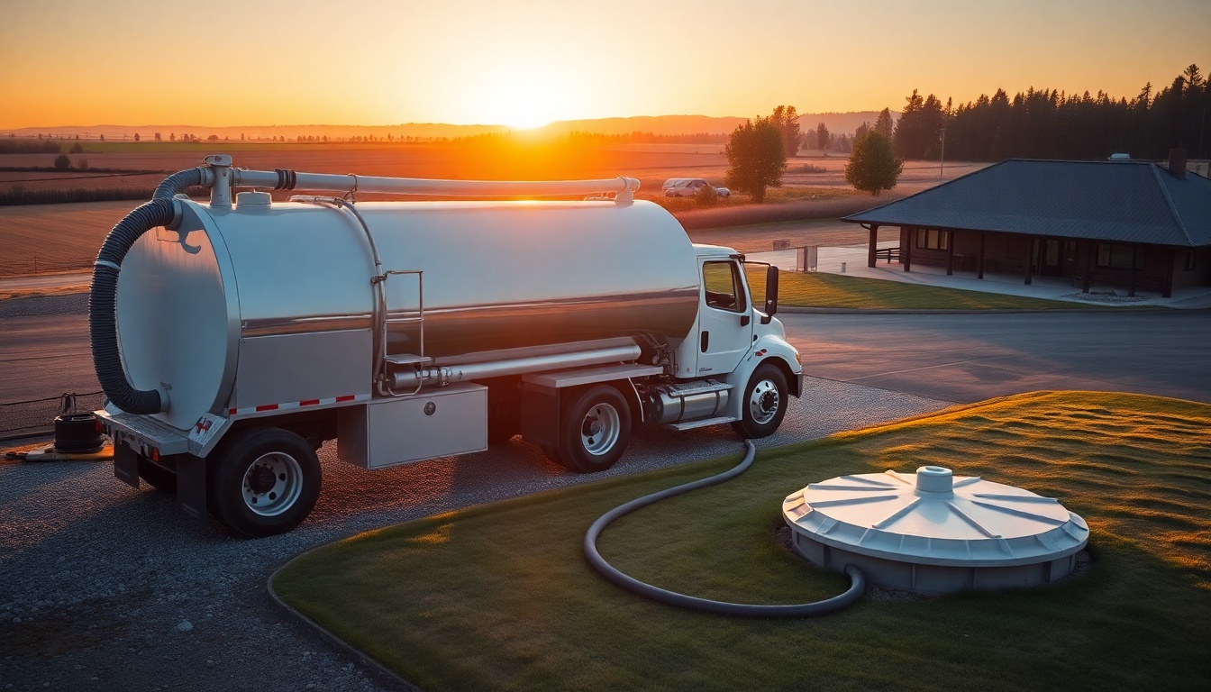 Septic service operation in Oregon at golden hour
