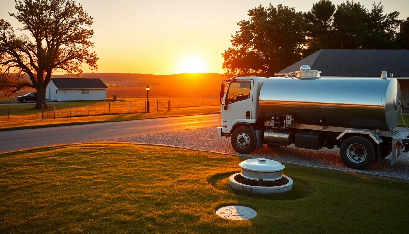 Septic service operation in Pennsylvania at golden hour