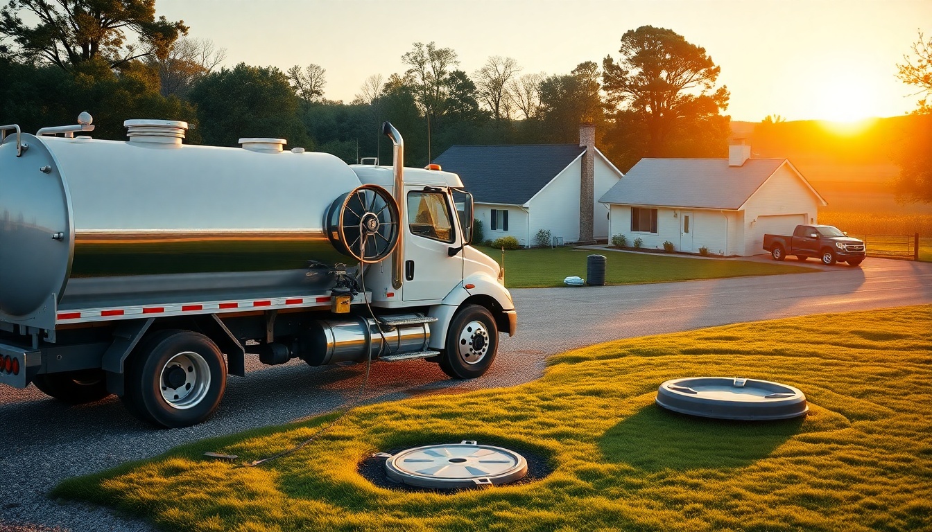 Septic service workspace in Rhode Island at golden hour