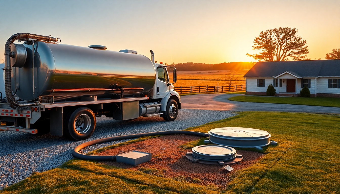Septic service operation in Rhode Island at golden hour
