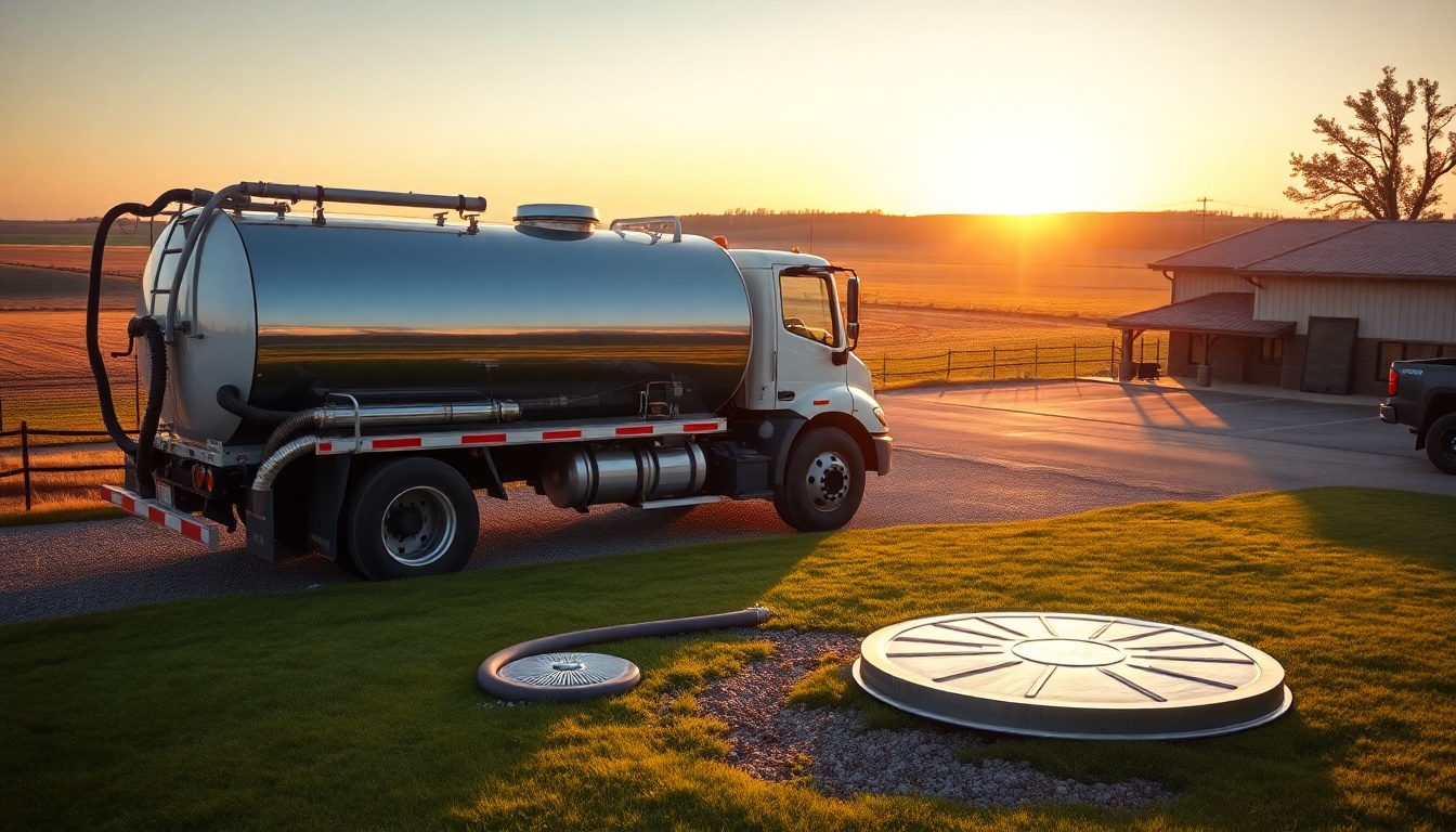 Septic service operation in South Dakota at golden hour