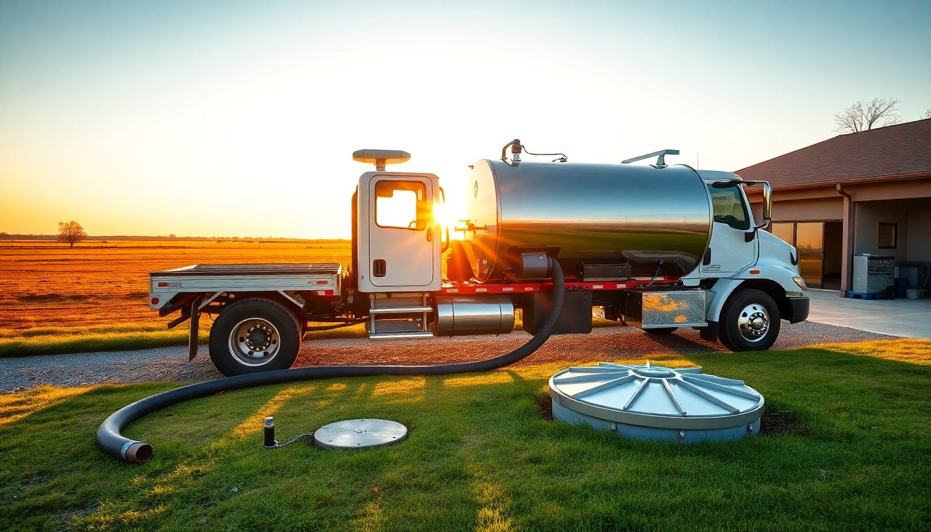 Septic service workspace in Texas at golden hour
