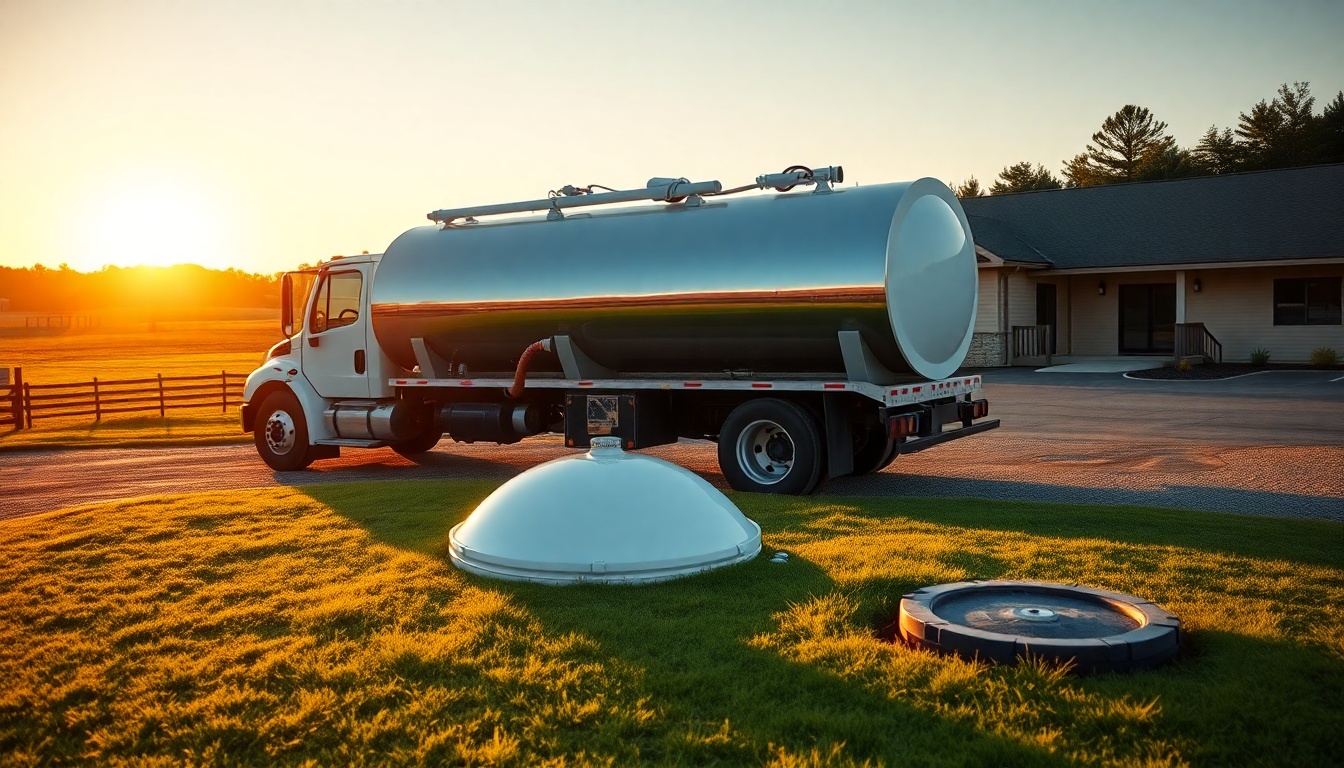 Septic service operation in Vermont at golden hour