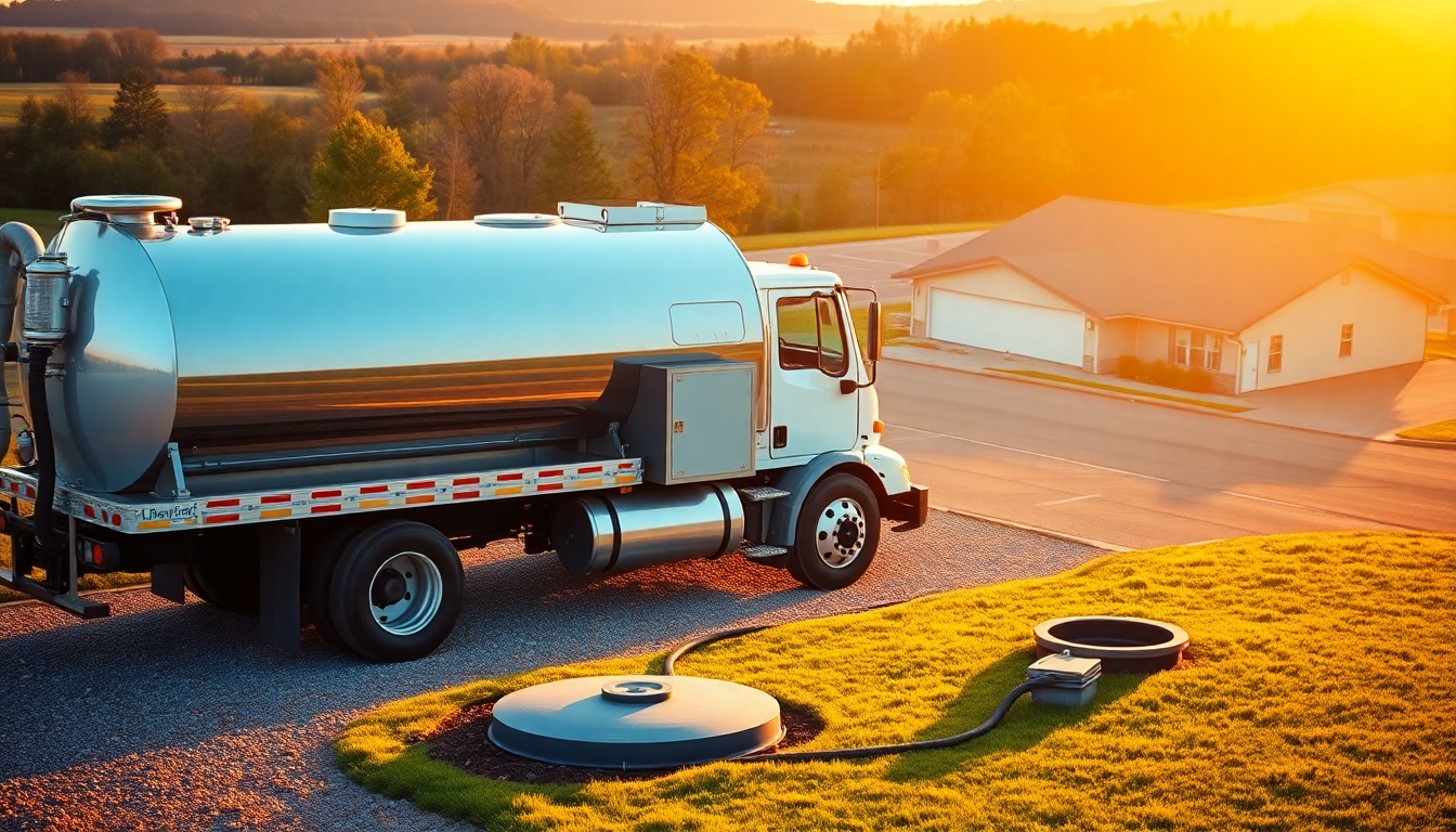 Septic service operation in Virginia at golden hour