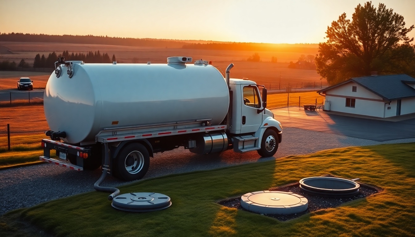 Septic service operation in Washington at golden hour