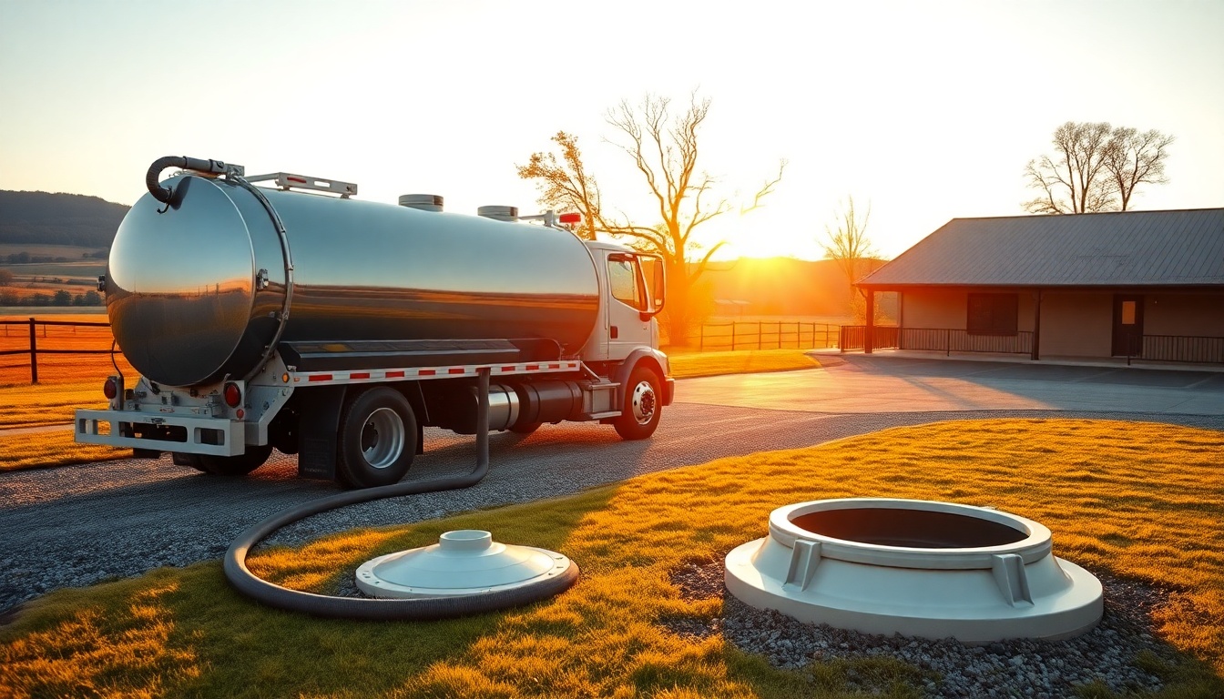 Septic service operation in West Virginia at golden hour