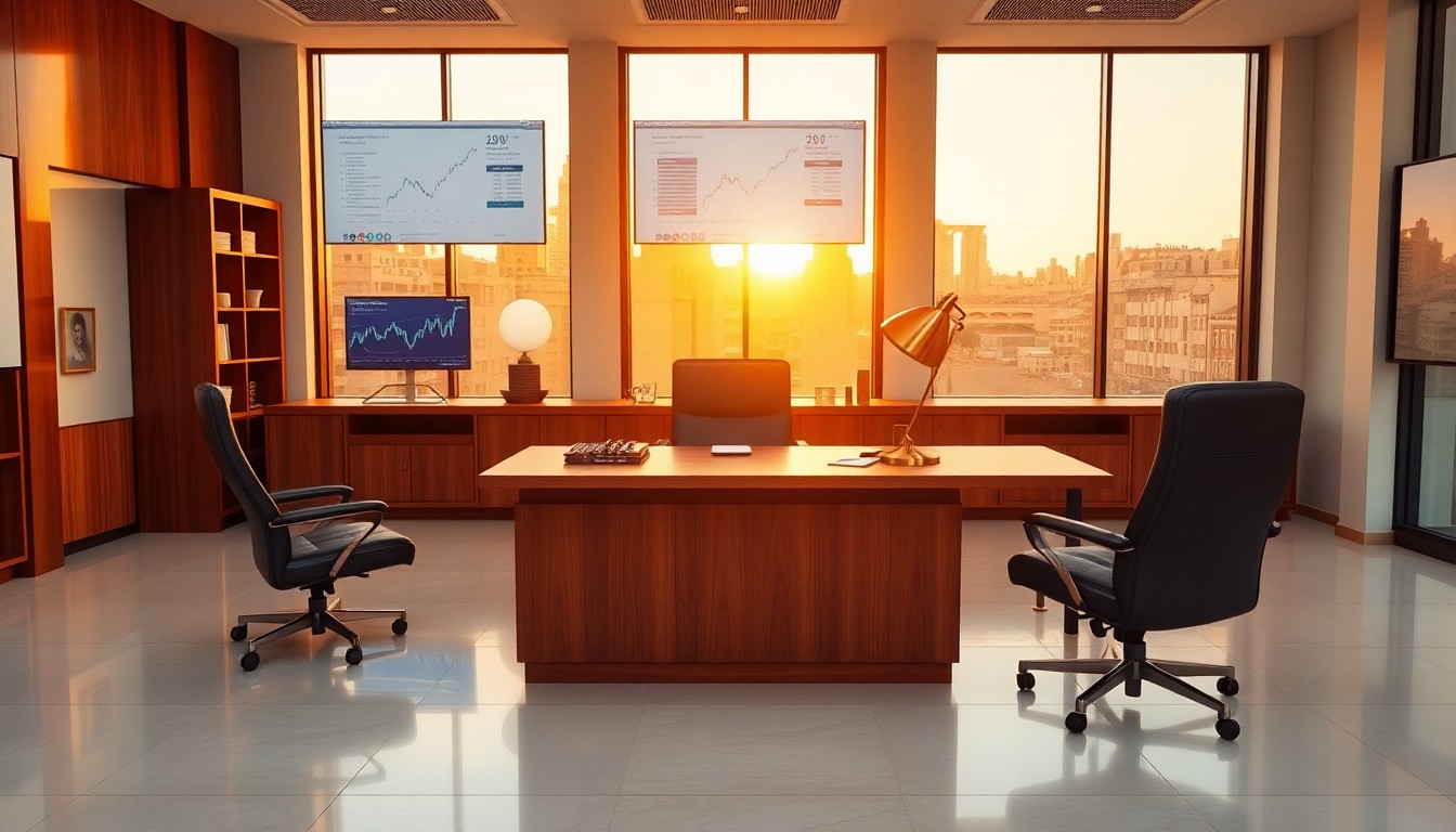 A commercial loan office at golden hour