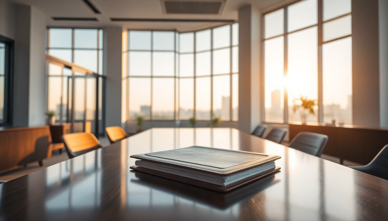 A modern office at golden hour