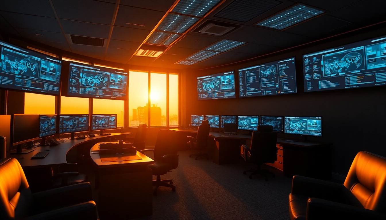 A cybersecurity operations center at golden hour