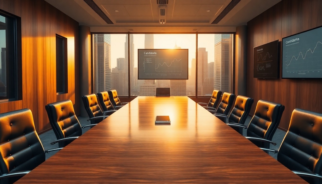 An executive search firm boardroom at golden hour