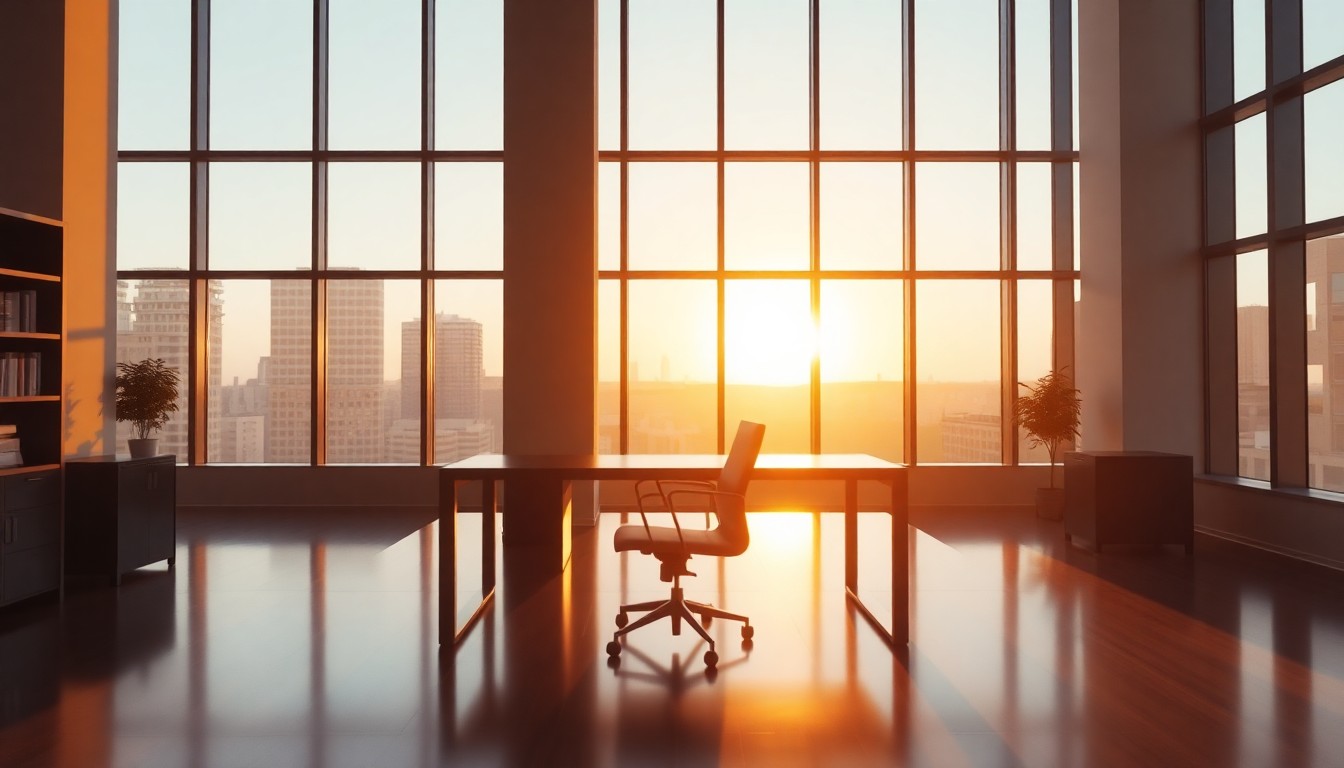 An office at golden hour