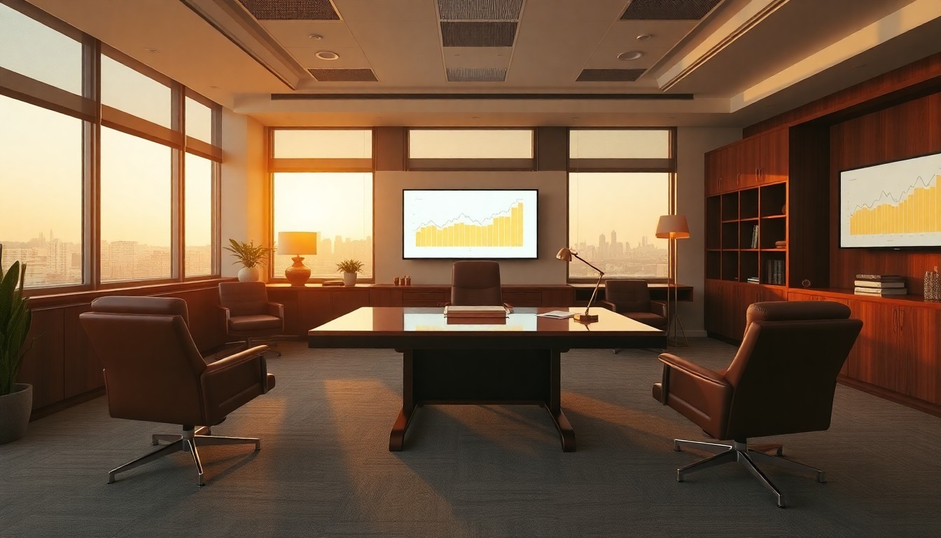A wealth management office at golden hour