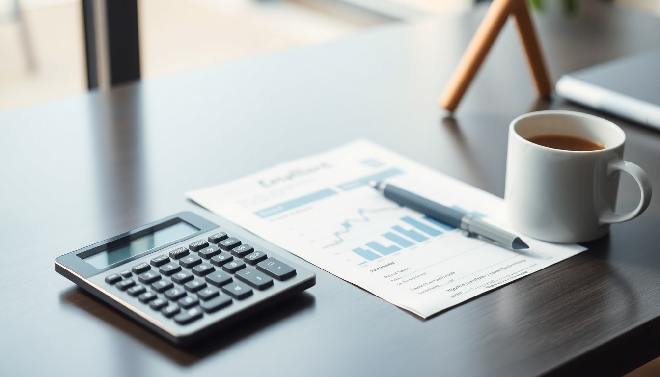 Business valuation calculation on a desk