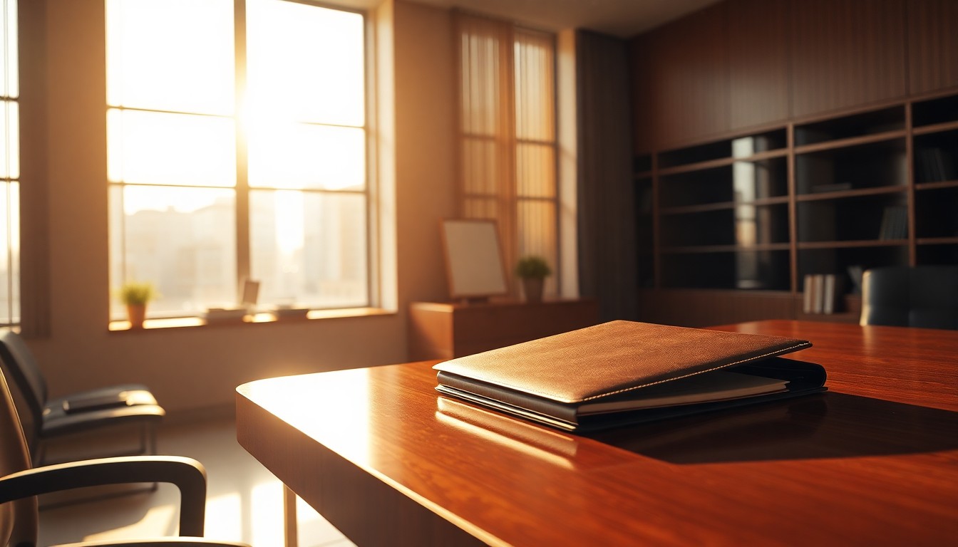 A professional office at golden hour