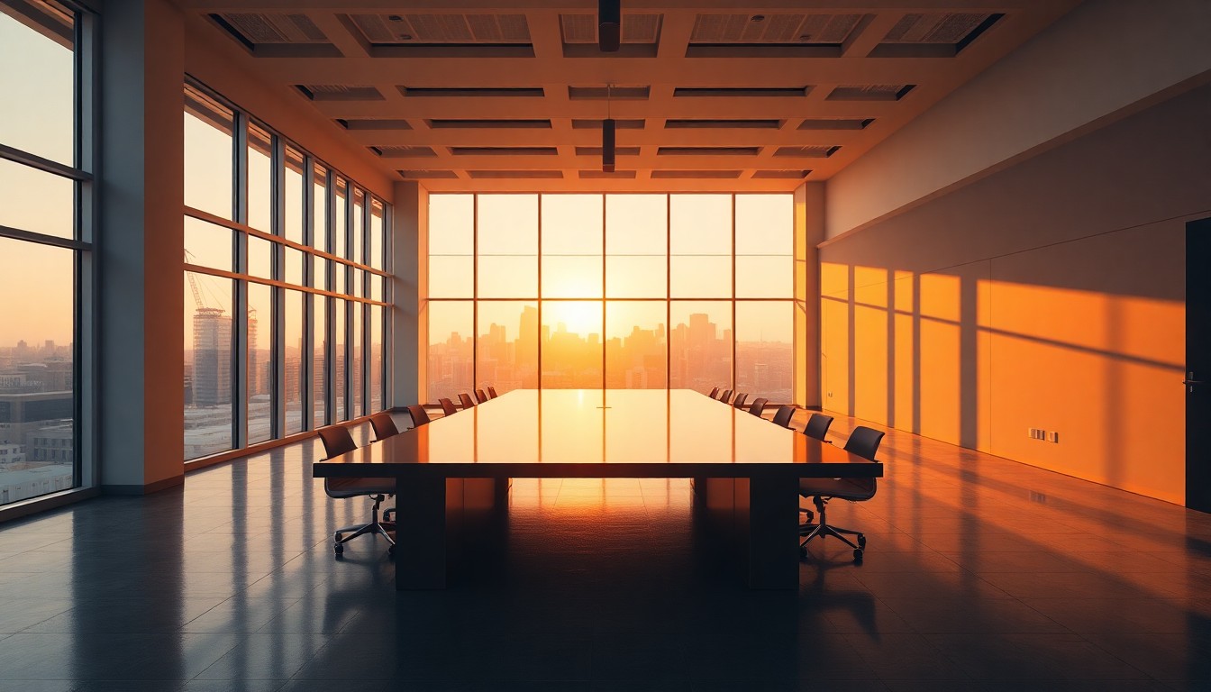 A corporate office at golden hour
