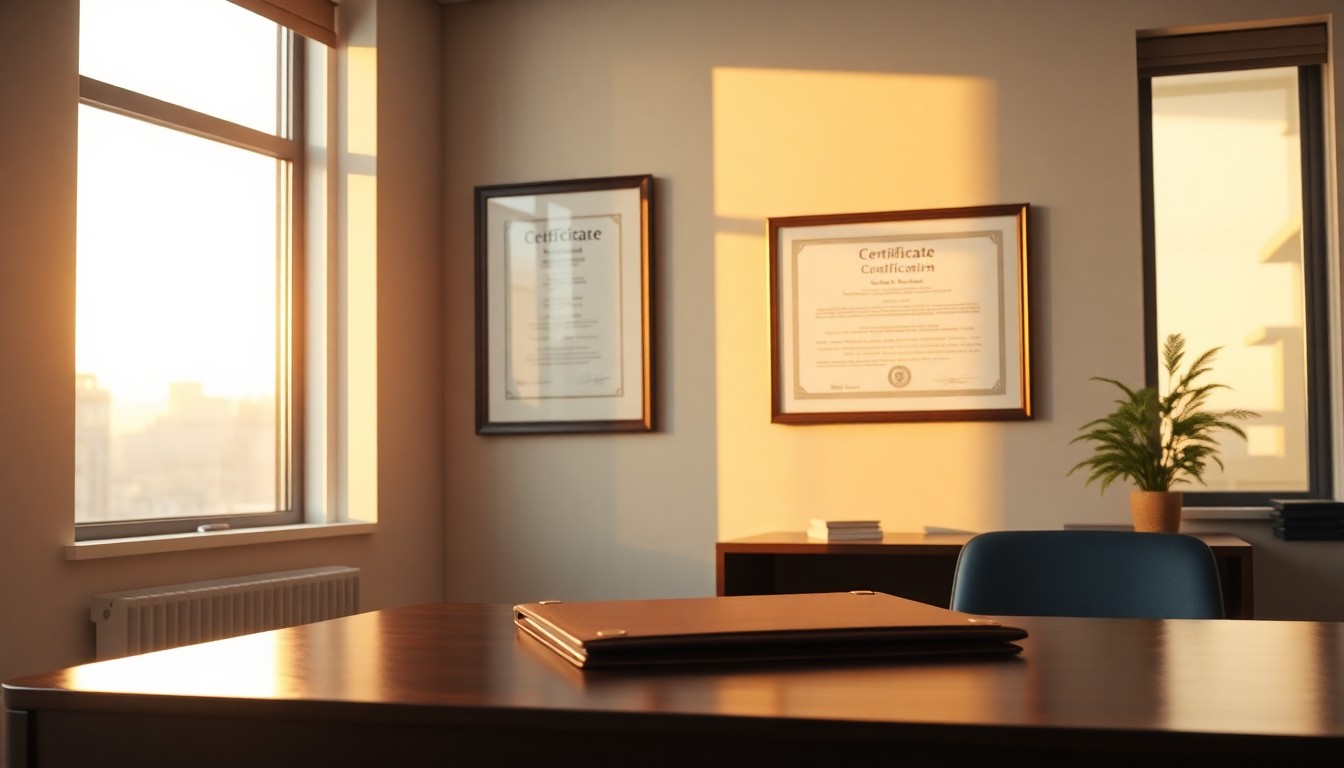 A professional office at golden hour