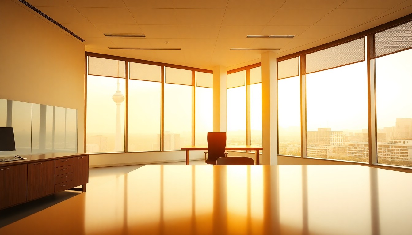 An office at golden hour