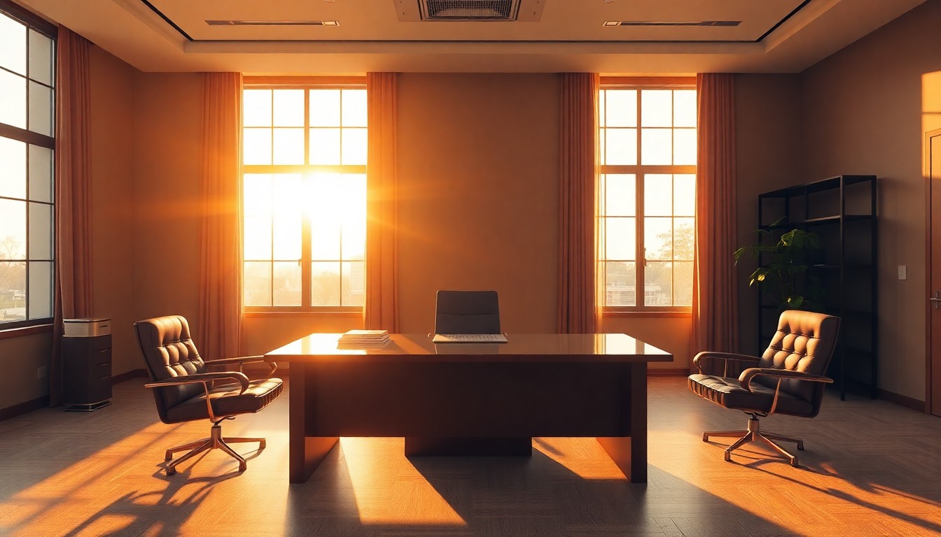 An advisory office at golden hour