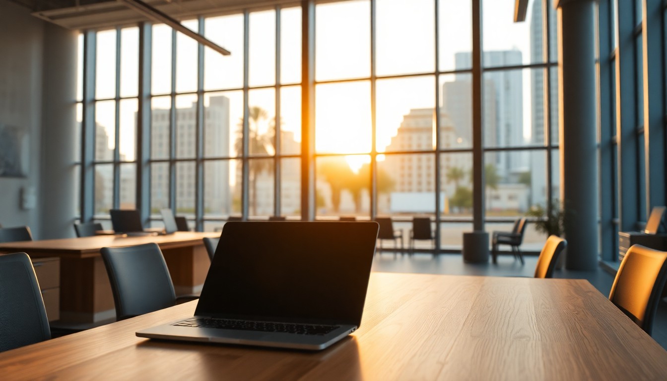 An entrepreneur's office at golden hour