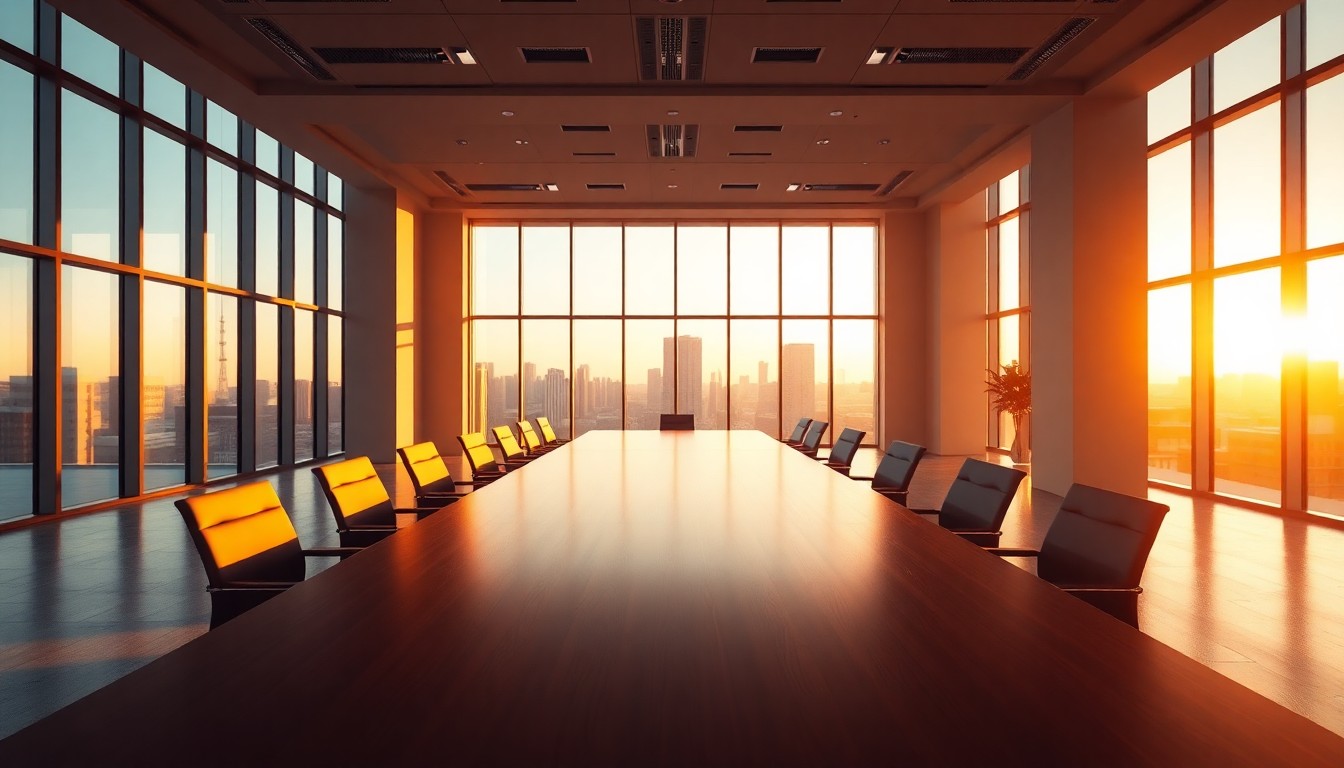 A corporate office at golden hour