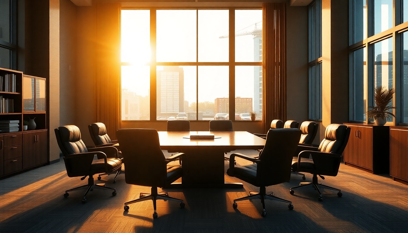 A professional office at golden hour