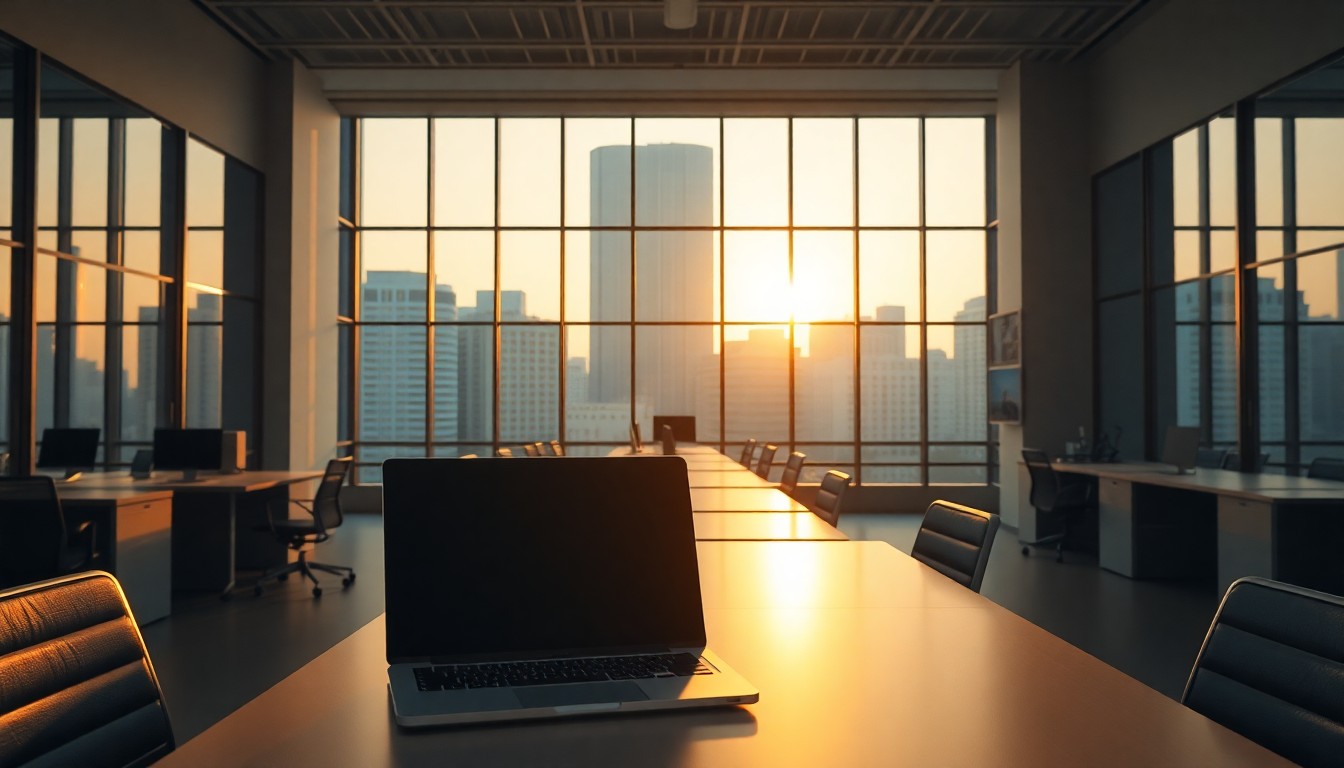A buyer's office at golden hour