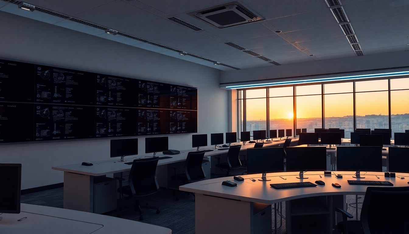 A cybersecurity operations center at golden hour