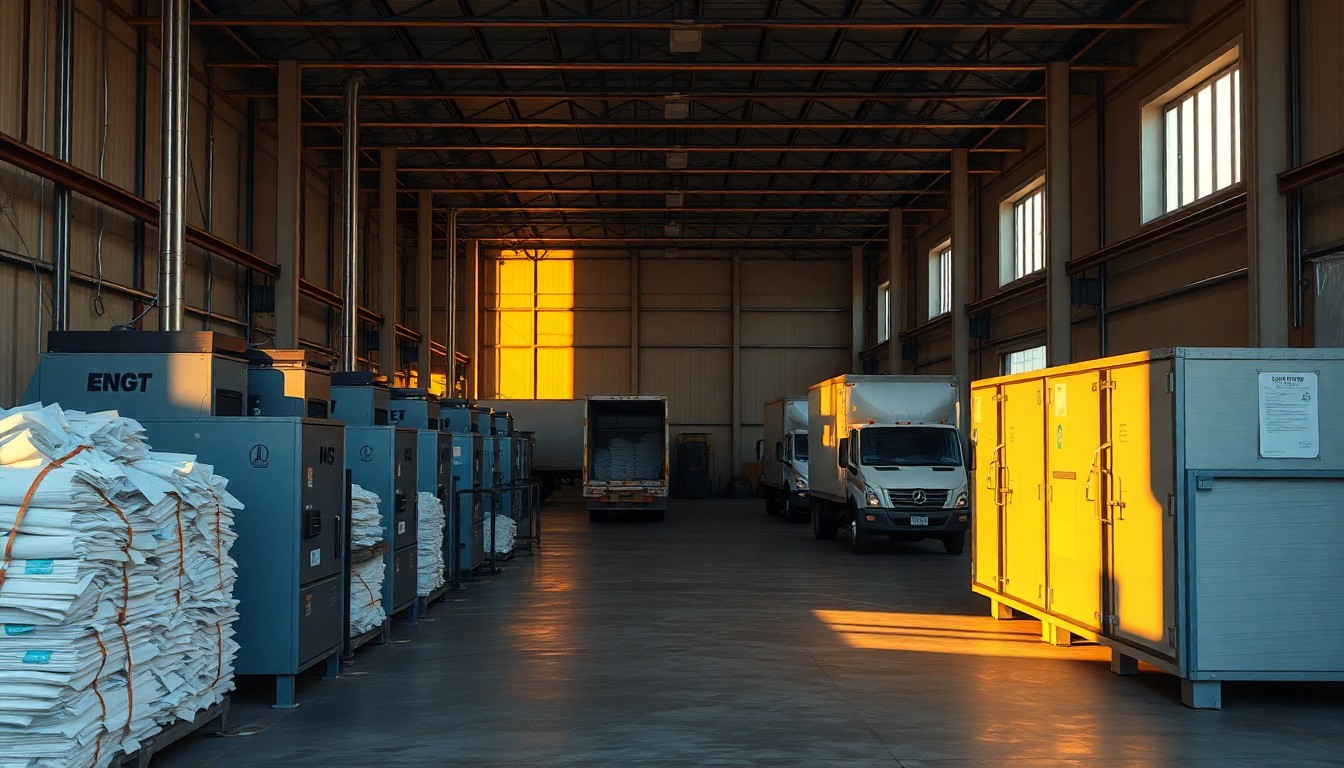 A document destruction facility at golden hour