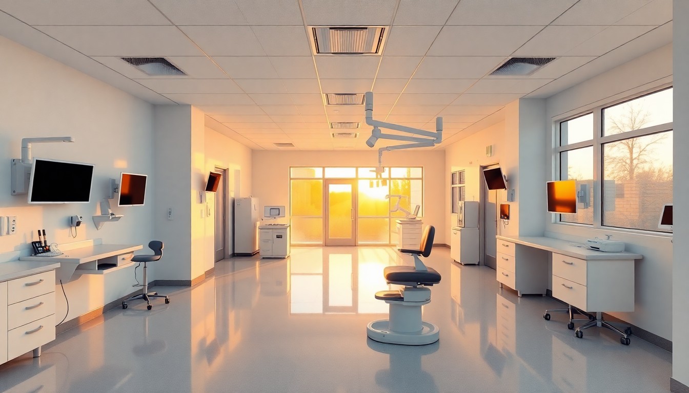 A gastroenterology clinic and endoscopy suite at golden hour