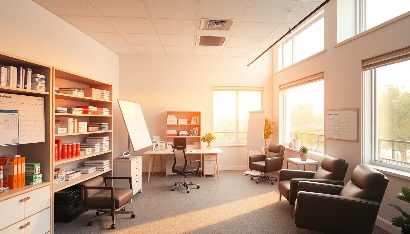 A home health agency office at golden hour